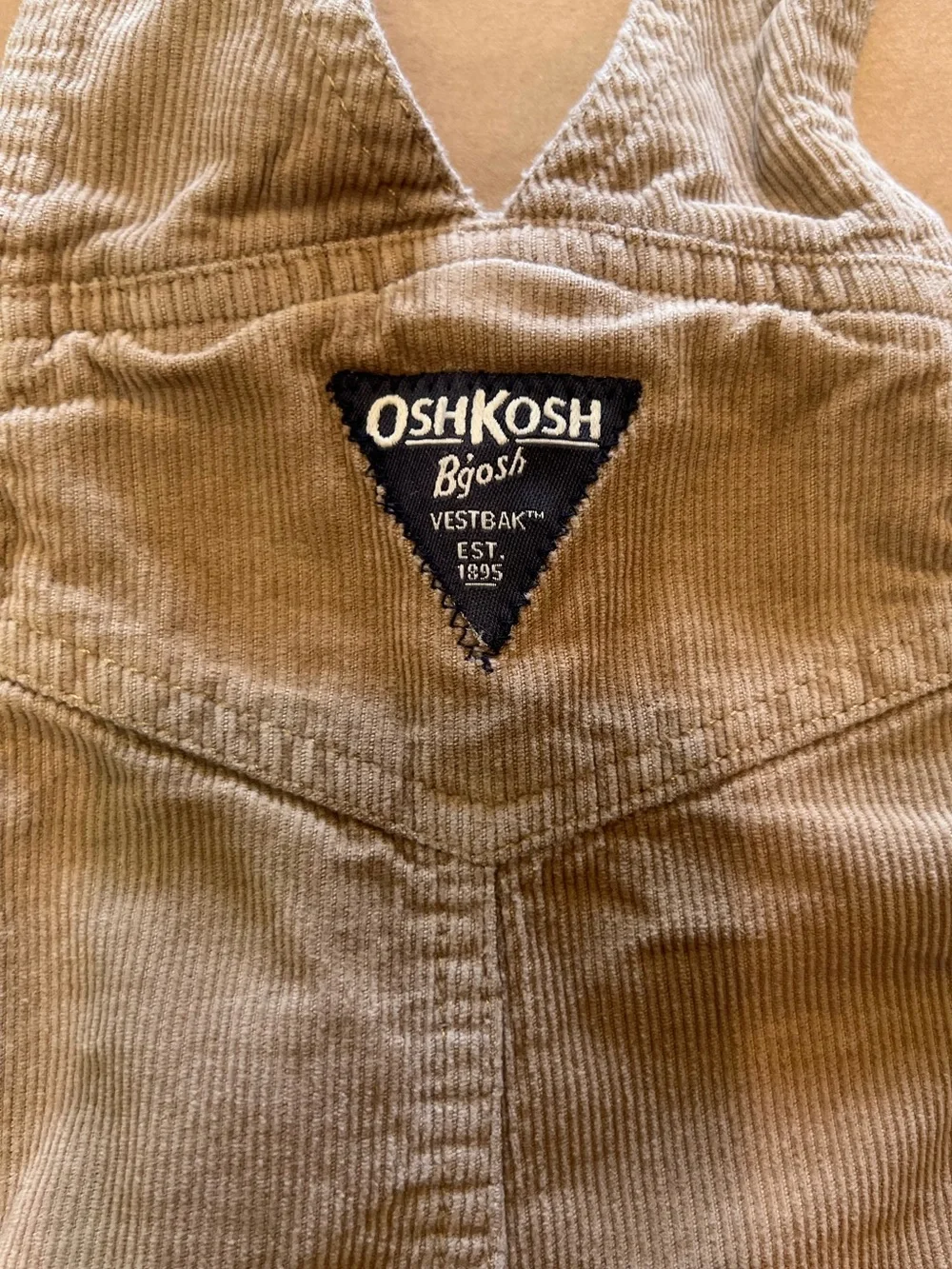 OshKosh B'gosh Tan Corduroy Overalls with Red Plaid Lining 18M